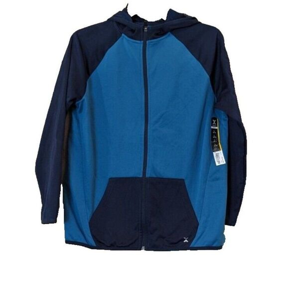 Xersion Boys Sz Large (14/16) Full Zip Hoodie Sweatshirt Navy Blue Pockets Soft - Picture 1 of 8